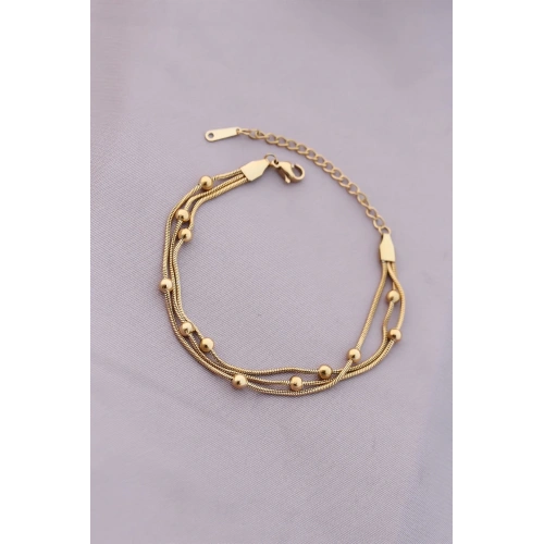 BFS 316L Kararmaz Çelik Gold Renk Top Zincirli Kadın Bileklik