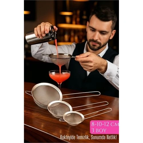 BFS 3’lü Bar Süzgeci Seti – 8-10-12 cm Çaplı Paslanmaz Çelik | Kokteyl ve Mutfak İçin