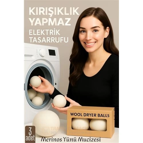 BFS 3’lü Kurutma Makina Topu – Merinos Yün Kurutma Topları Doğal Yumuşatıcı, Kırışık Önleyici, Enerji Tasarruflu