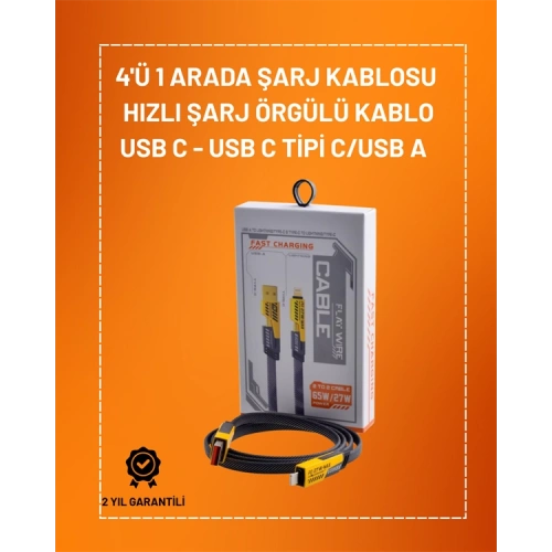 BFS 4ü 1 Arada USB Hızlı Şarj ve Veri Kablosu – 65W Güç, Çoklu Bağlantı, 1.2m