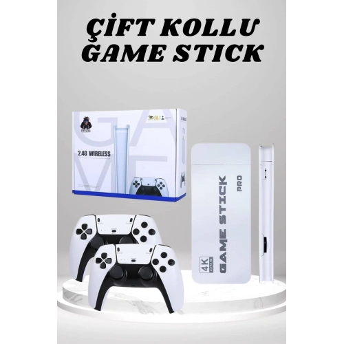 BFS 4K HD Görüntü Kaliteli Retro Game Stick 20000 Oyunlu Çift Kollu Beyaz Game Stick