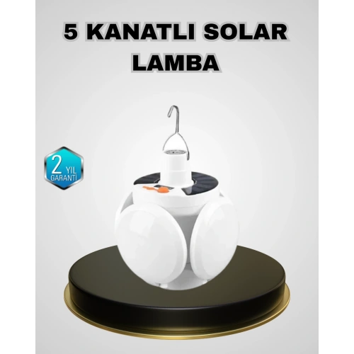 BFS 5 Kanatlı Solar Kamp Lambası – USB Şarjlı, Taşınabilir, IP65 Su Geçirmez Bahçe Lambası