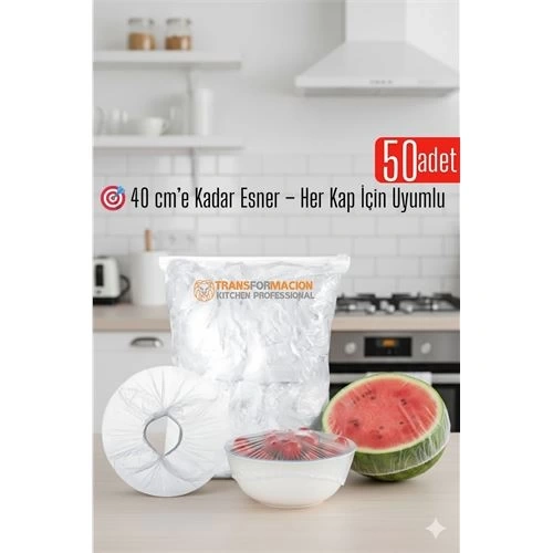 BFS 50li Tabak Bonesi - 40 cm Esnek Streç Kapak Seti, Gıda Bonesi Koruma İçin