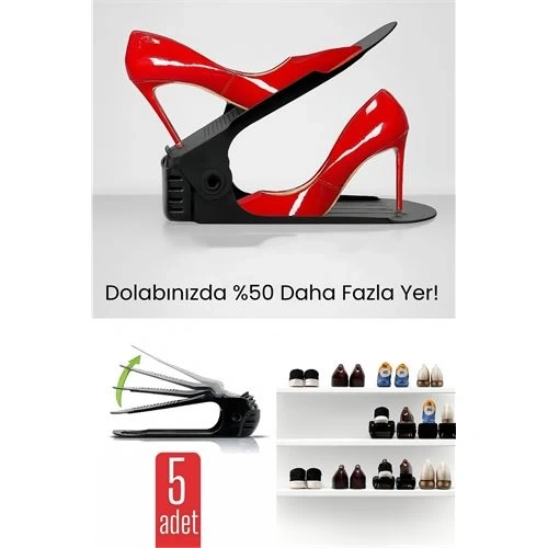 BFS 5’li Ayakkabı Düzenleyici Set – Çift Katlı Tasarım | Dolap İçi Alan Tasarrufu | Ayarlanabilir Yükseklik