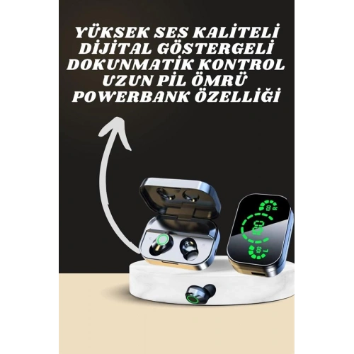 BFS 7 Kordonlu Akıllı Saat Ve Aynalı Bluetooth Kulaklık Powerbank Dijital Göstergeli