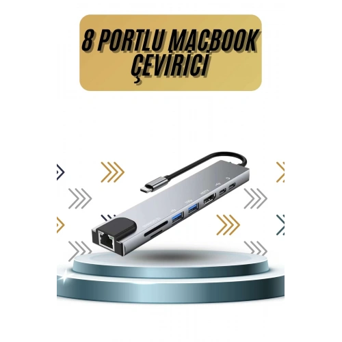 BFS 8 Portlu Macbook Çevirici Type C Hub  SD TF USB Çoğaltıcı Ethernet