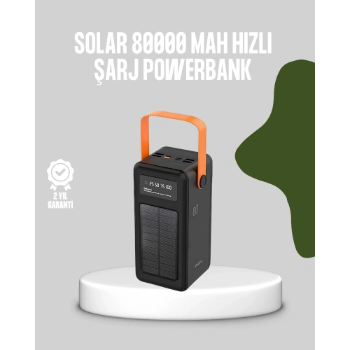 BFS 80000 mAh Solar Powerbank Göstergeli Fenerli Hızlı Şarj Taşınabilir Şarj Cihazı