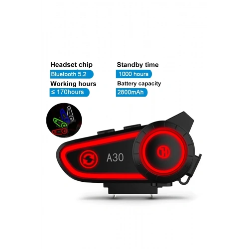 BFS A30 Motosiklet Kask Kulaklık Intercom Işıklı 2 Eşleşme Özellikli