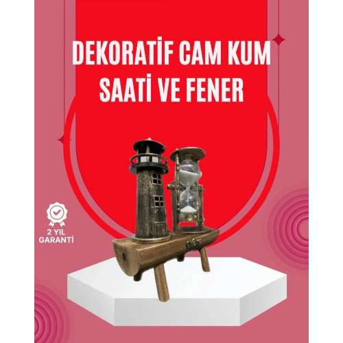 BFS Ahşap Gövdeli Deniz Feneri Formlu Kum Saati – 15x20 cm Masa Dekoru
