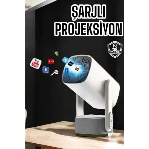 BFS Akıllı Projeksiyon Powerbankli Taşınabilir Sinema Projektörü 4k HD Kaliteli