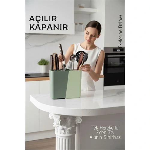 BFS Akıllı Sürgülü Bıçaklık ve Kaşıklık Organizeri - Ayarlanabilir Tezgah Üstü Mutfak Düzenleyici