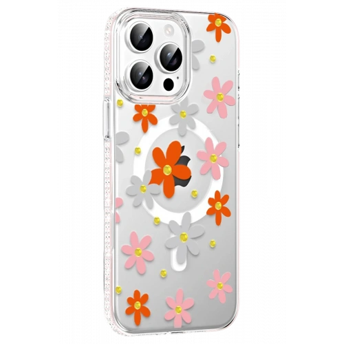 BFS  Apple iPhone 14 Pro Max Floral Magsafe Kapak - Turuncu