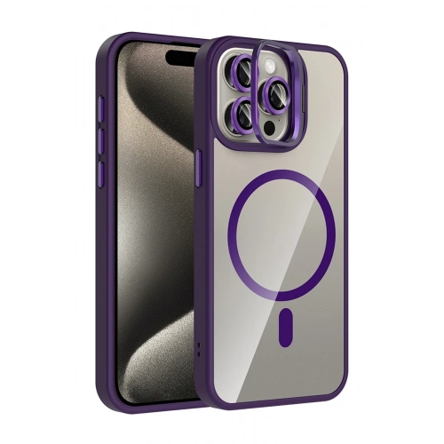 BFS  Apple iPhone 14 Pro Max Remim Lensli Magsafe Standlı Kapak - Derin Mor