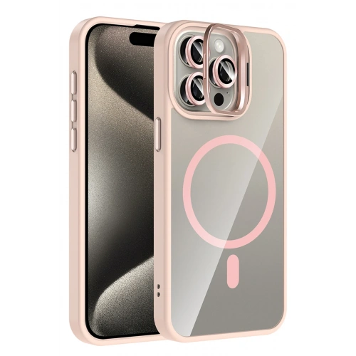 BFS  Apple iPhone 14 Pro Max Remim Lensli Magsafe Standlı Kapak - Pembe