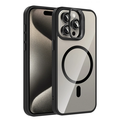 BFS  Apple iPhone 14 Pro Max Remim Lensli Magsafe Standlı Kapak - Siyah