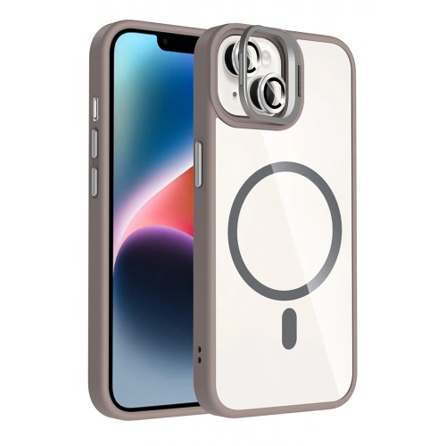 BFS  Apple iPhone 14 Remim Lensli Magsafe Standlı Kapak - Titan Gri