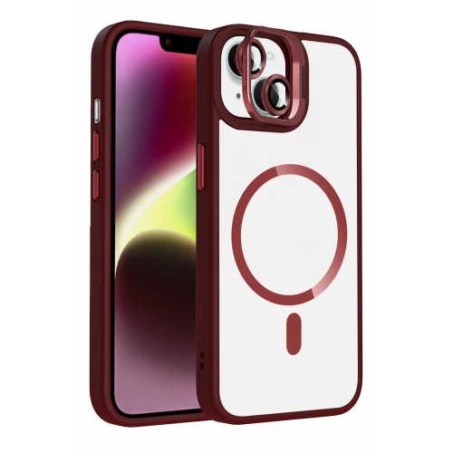 BFS  Apple iPhone 15 Plus Remim Lensli Magsafe Standlı Kapak - Bordo