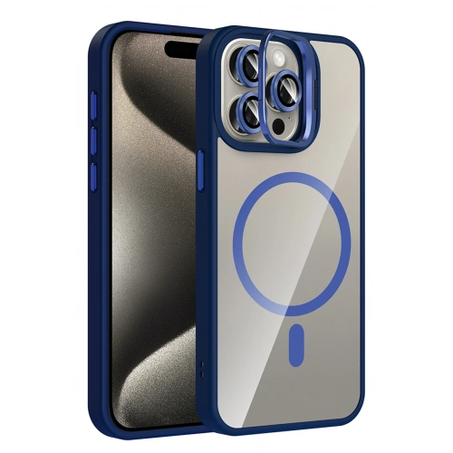 BFS  Apple iPhone 15 Pro Max Remim Lensli Magsafe Standlı Kapak - Lacivert