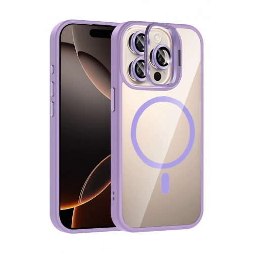 BFS  Apple iPhone 15 Pro Max Remim Lensli Magsafe Standlı Kapak - Lila