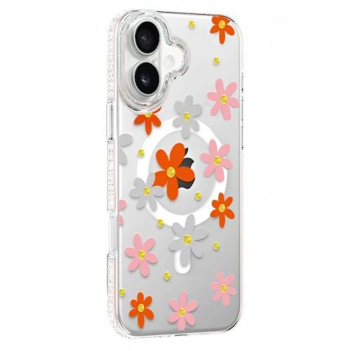BFS  Apple iPhone 16 Floral Magsafe Kapak - Turuncu