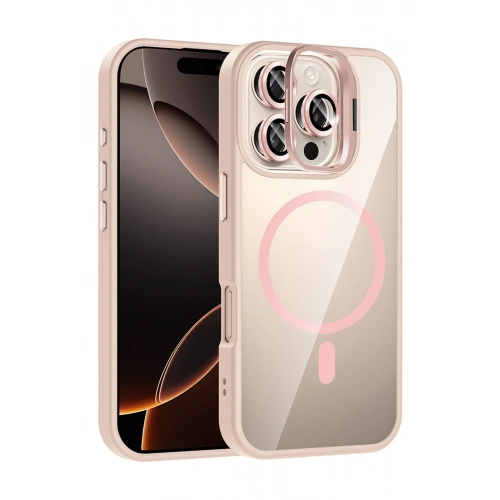 BFS  Apple iPhone 16 Pro Remim Lensli Magsafe Standlı Kapak - Pembe