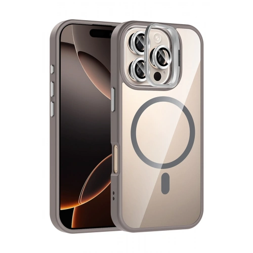 BFS  Apple iPhone 16 Pro Remim Lensli Magsafe Standlı Kapak - Titan Gri