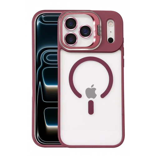 BFS  Apple iPhone 17 Pro Max Remim Lensli Magsafe Standlı Kapak - Bordo