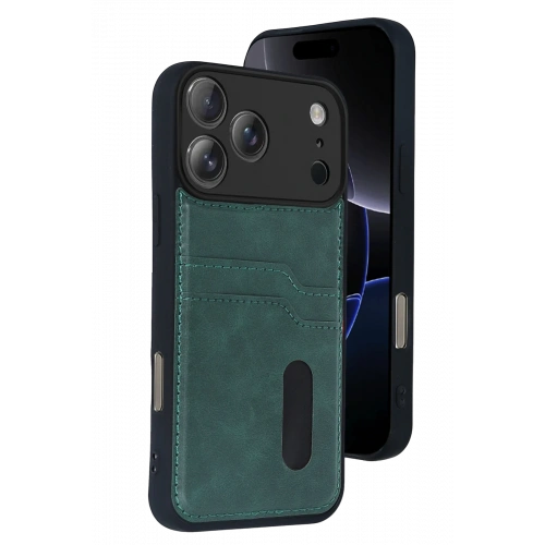 BFS Apple iPhone 17 Pro Max Sara Kartvizitli Deri Kılıf - Yeşil