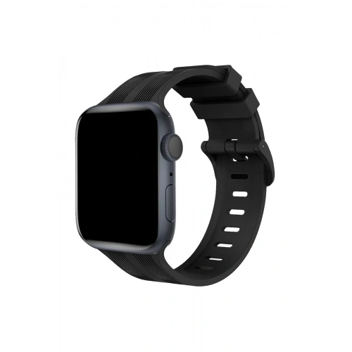 BFS  Apple Watch 38mm KR408 Çizgili Silikon Kordon - Siyah