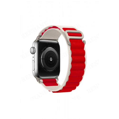 BFS  Apple Watch 38mm Mountain Kordon - Beyaz-Kırmızı