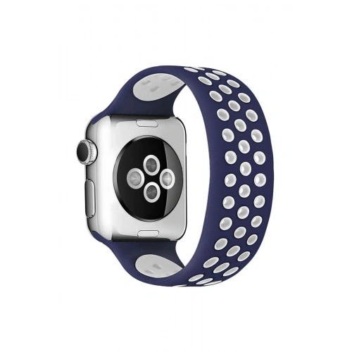 BFS  Apple Watch 42mm Ayarlı Delikli Silikon Kordon - Lacivert-Beyaz