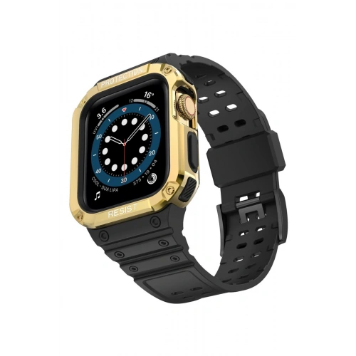BFS  Apple Watch 42mm KR401 Silikon Kordon - Siyah-Gold