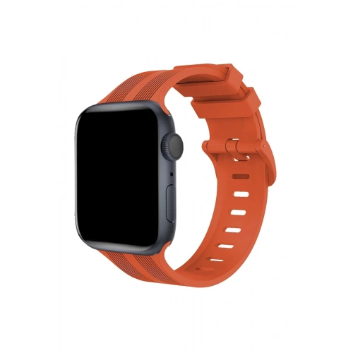 BFS  Apple Watch 42mm KR408 Çizgili Silikon Kordon - Turuncu