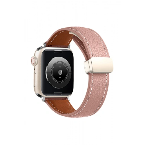 BFS  Apple Watch 42mm KR414 Daks Deri Kordon - Pembe