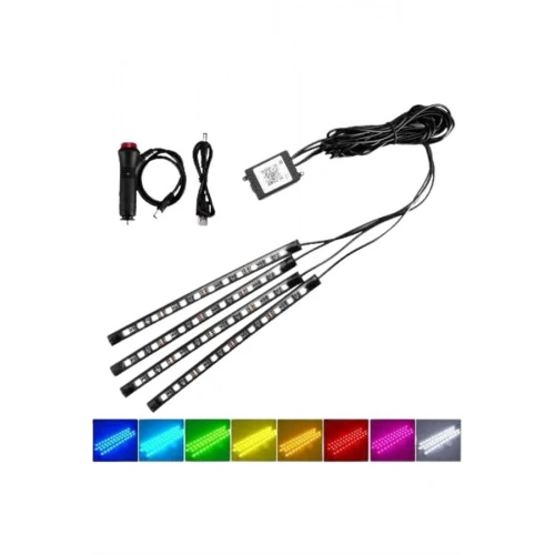 BFS Araç İçi Ayak Altı Led 12 Led Işık Sese Müziğe Duyarlı RGB Işıklı Aydınlatma Seti