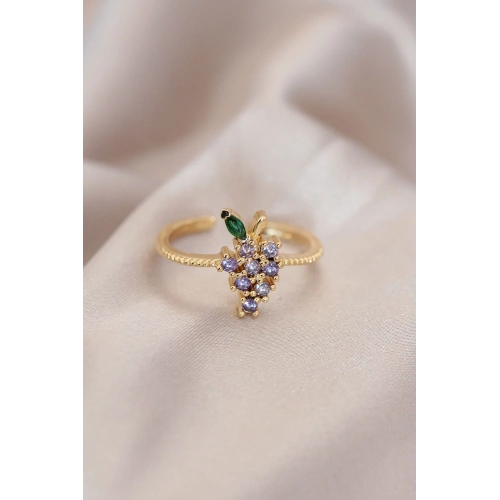 BFS Ayarlamalı Altın Renk Metal Renkli Zirkon Taşlı Üzüm Yüzük