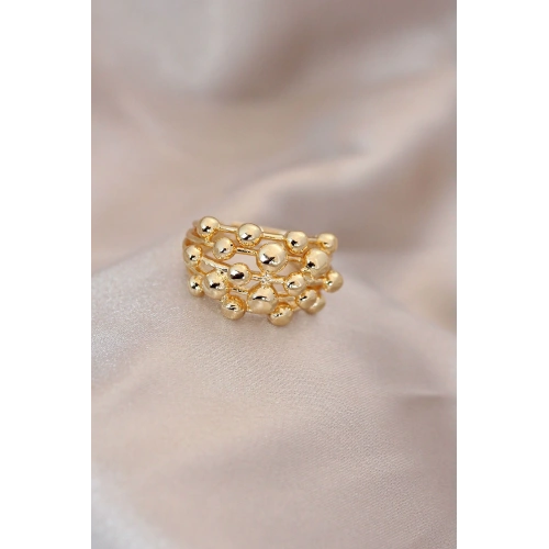 BFS Ayarlamalı Gold Renk Metal Bombeli Boluncuk Model Yüzük