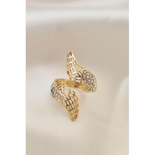 BFS Ayarlamalı Gold Renk Metal Zirkon Taşlı Kanat Yüzük
