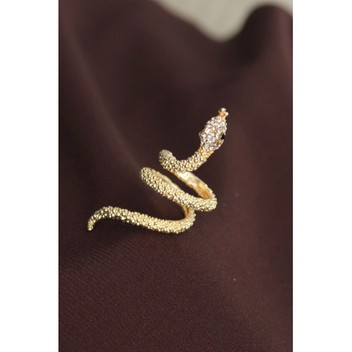 BFS Ayarlanabilir Gold Renk Zirkon Taşlı Yılan Yüzük