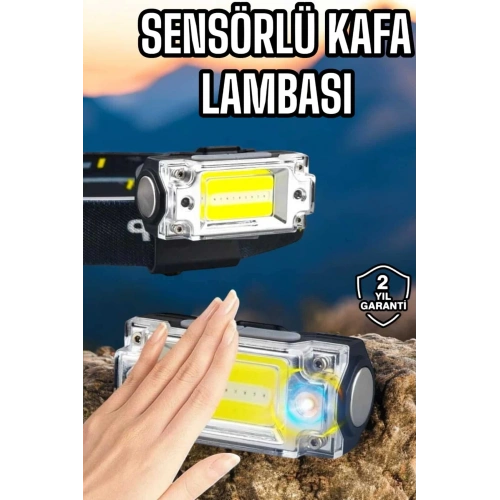 BFS Beyaz Led Işık Sensörlü Kafa Lambası Lityum Batarya Led El Fenerli Şarjlı