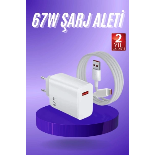 BFS Beyaz Ultra Plus Hızlı Şarj Seti Şarj Adaptörü ve Kablosu 67W