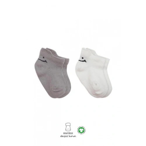 BFS   Bistyle 2Li Sneakers Smile Penye Çorap BS20106 Gri Ekru