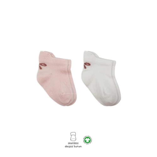 BFS   Bistyle 2Li Sneakers Smile Penye Çorap BS20106 Pembe Ekru