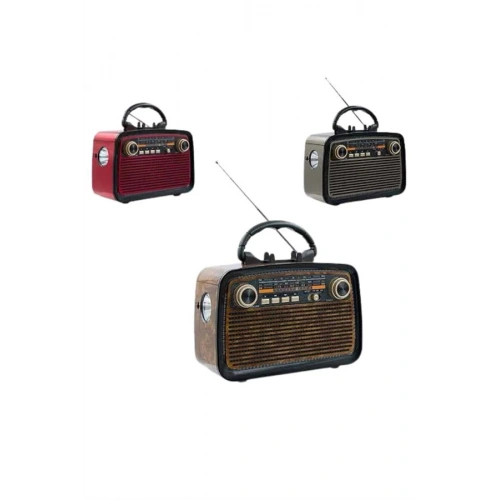 BFS Bluetooth Hoparlör Ahşap Renk Vintage Işıklı Nostaljik Radyo Fm Ahşap Görünümlü