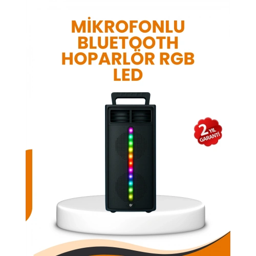 BFS Bluetooth Işıklı Hoparlör – 2x5W Güç | USB + TF Kart + FM Radyo | Siyah Renk (Kopya)