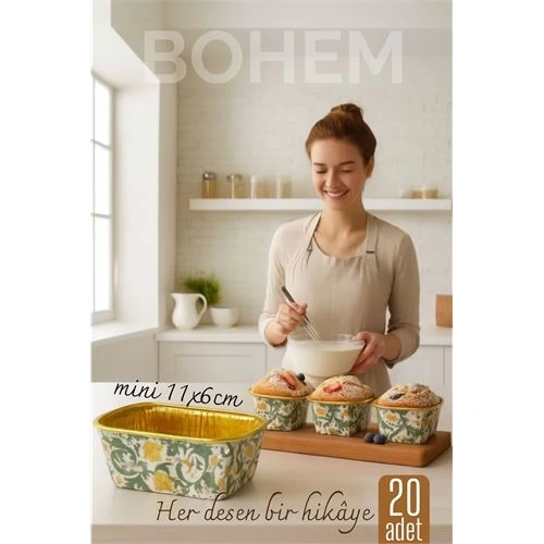 BFS Bohem Dikdörtgen Kek Kalıbı , Alüminyum Cupcake Muffin Kalıbı 20li Paket