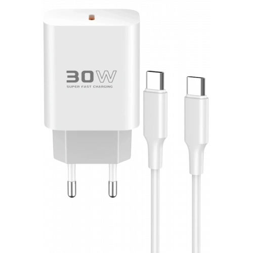 BFS  C87C 30W Type-C Çıkışlı Ekstra DL51 1M Type-C to Type-C Kablolu PD Şarj Cihazı - Beyaz