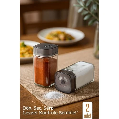 BFS  Cam Tuzluk Baharatlık – 360° Döner Kapaklı | 3 Delik Tipiyle Ayarlanabilir Akış   2 ADET