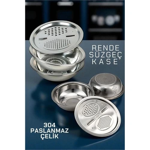 BFS  Çelik Rende Kase Süzgeç Seti - MultiFix 3 in 1 Paslanmaz Çelik