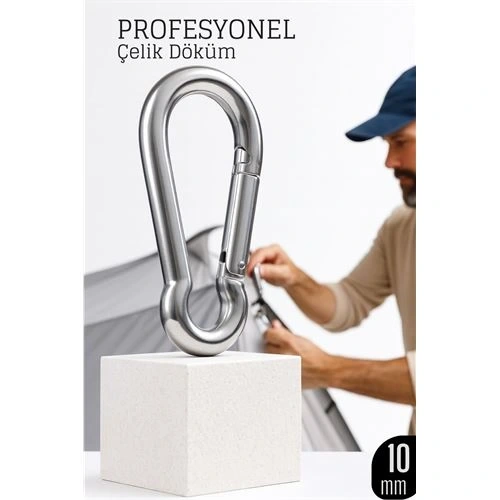 BFS Çelik Yan Açılır Karabina -10 mm Kamp, Tırmanış ve Günlük Kullanım İçin Güvenli Kilit